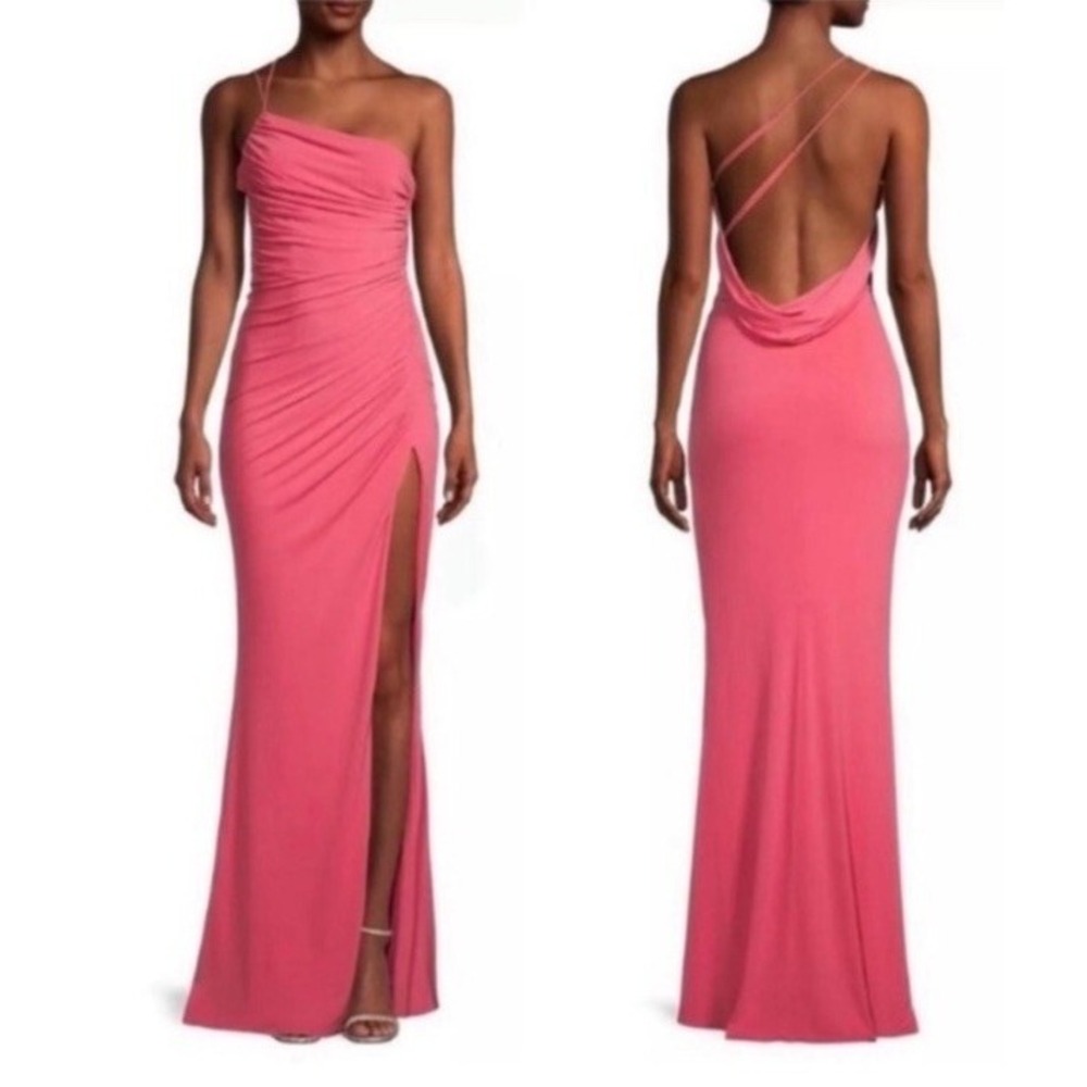 NEW Katie May Coral Winnipeg One Shoulder Ruched Knit Gown Side Slit L